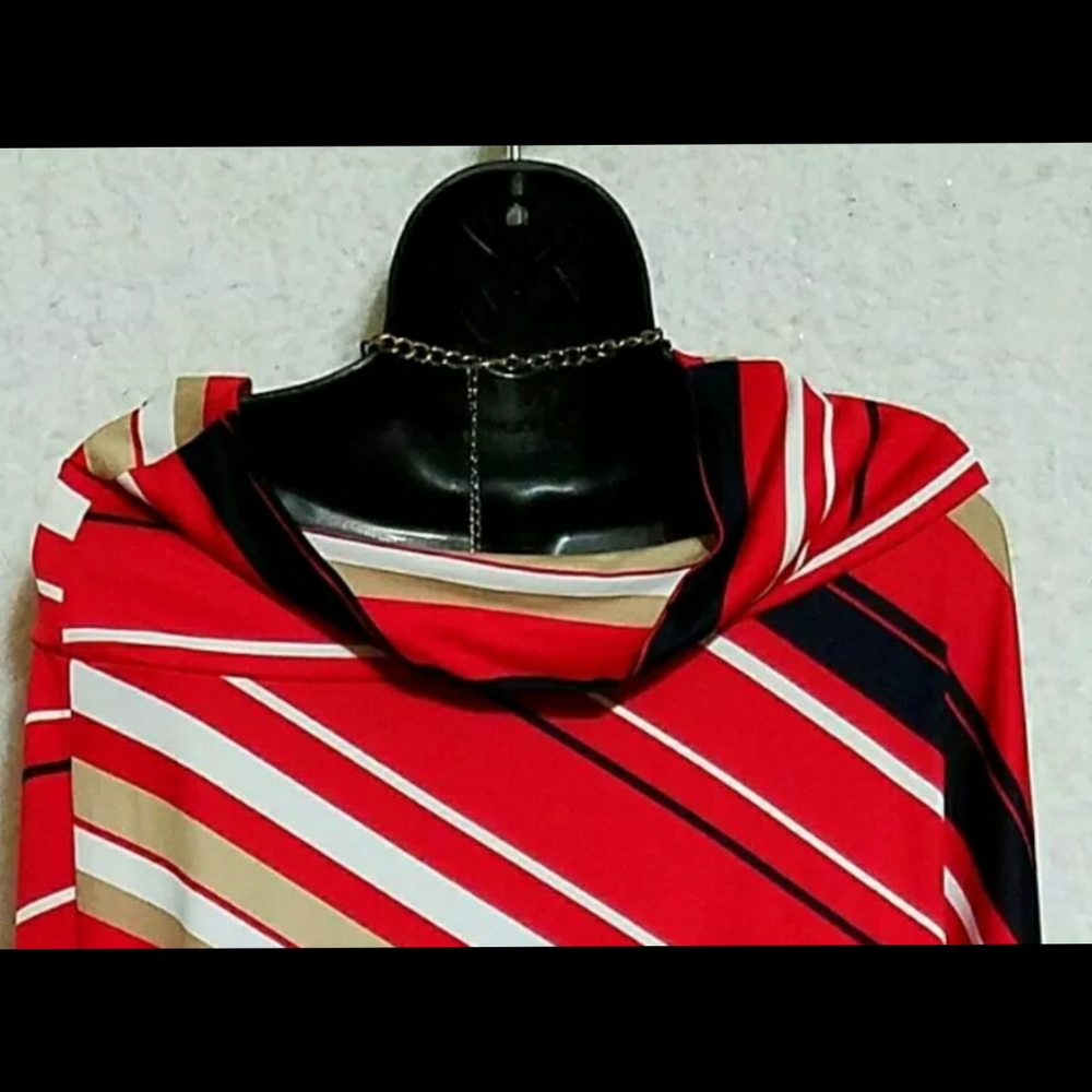 Spense Stripe Mock Neck Poncho Cape Tunic Top Sz M - Picture 11 of 13